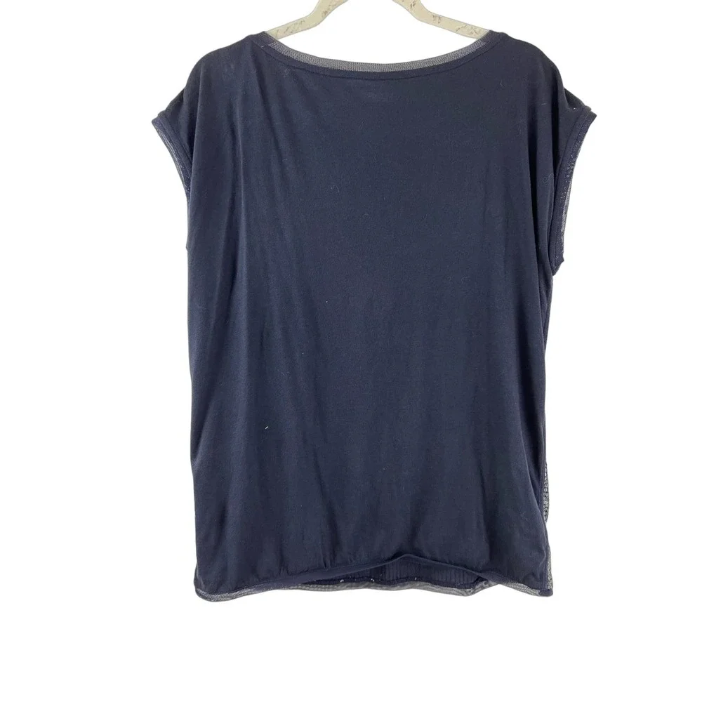 Ann Taylor LOFT Silver Black Short Sleeve Top Round Neck Short Sleeve Sz Large - Picture 5 of 6